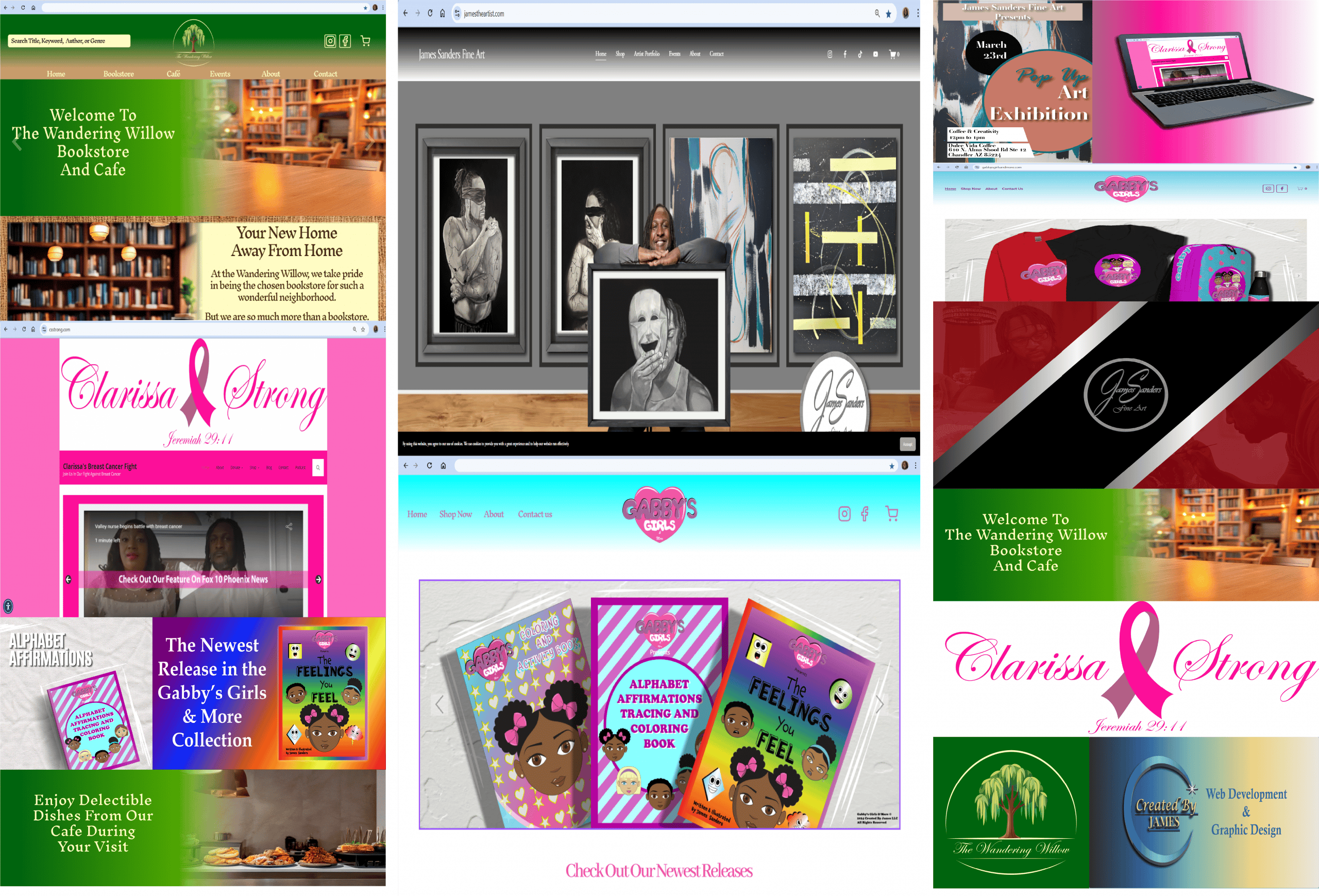 Collage of images representing websites designs from Created By James