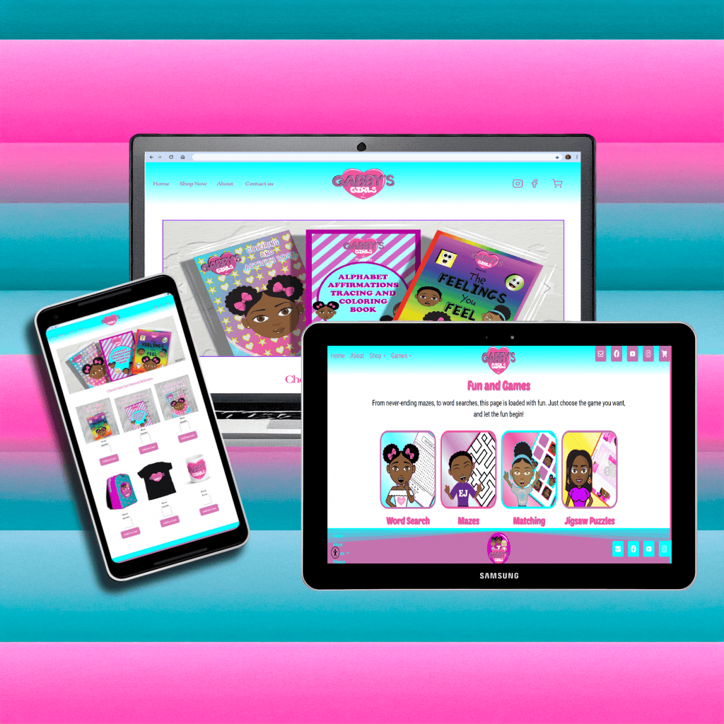 Mock displays for Gabby's Girls & More website