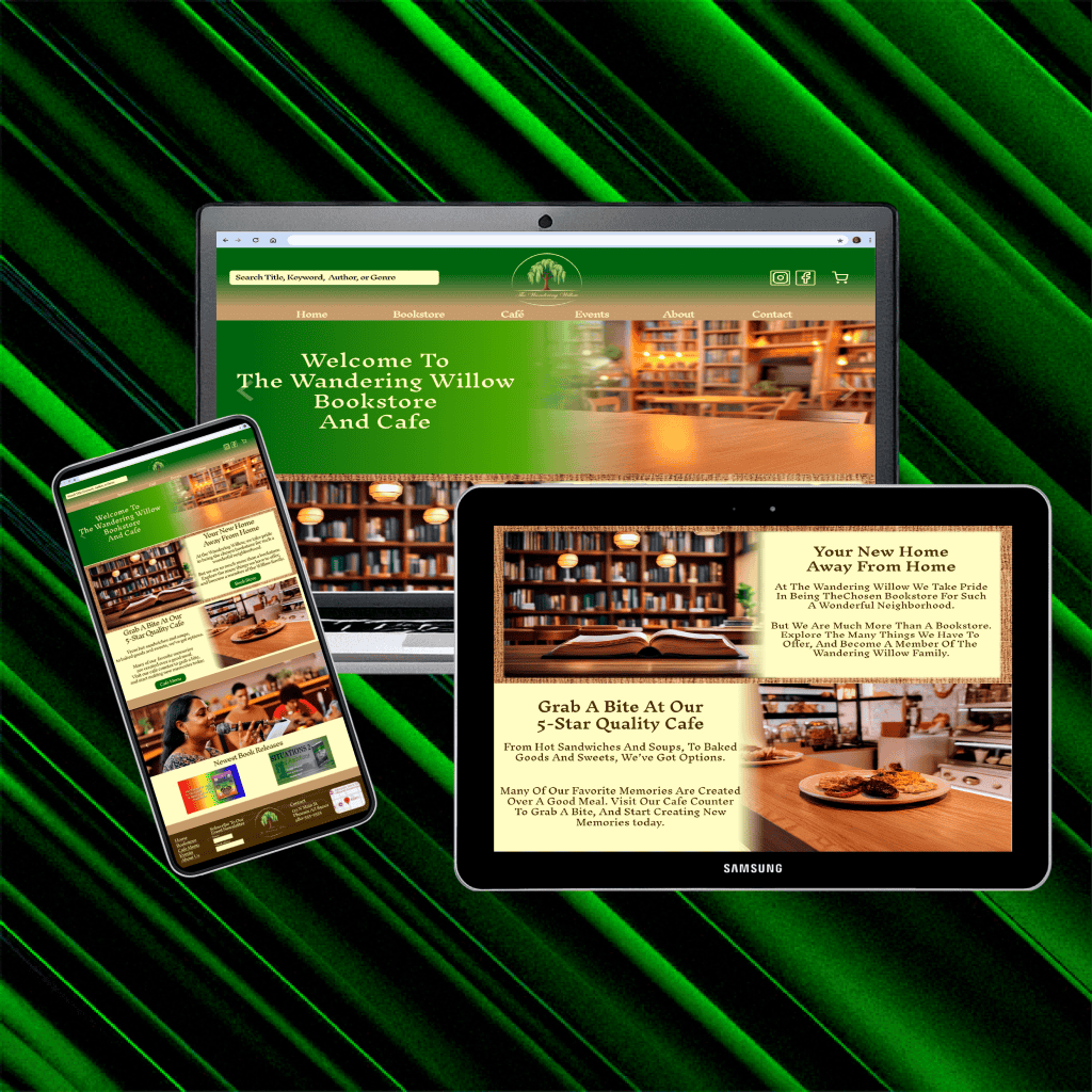Mock displays for The Wandering Willow website