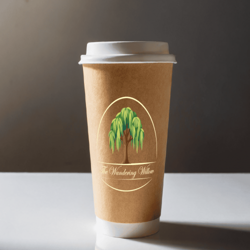 Disposable coffee cup mockup for Wandering Willow